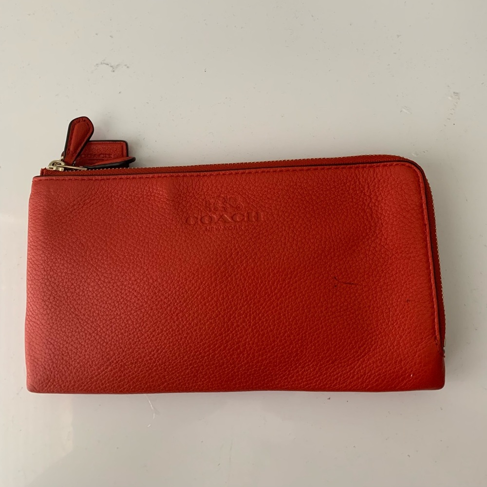 Coach pebbled double zipper wallet